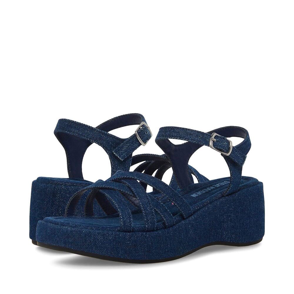 STEVE MADDEN GIRLS SHOES CRAZY WEDGE SANDAL, DENIM, 1